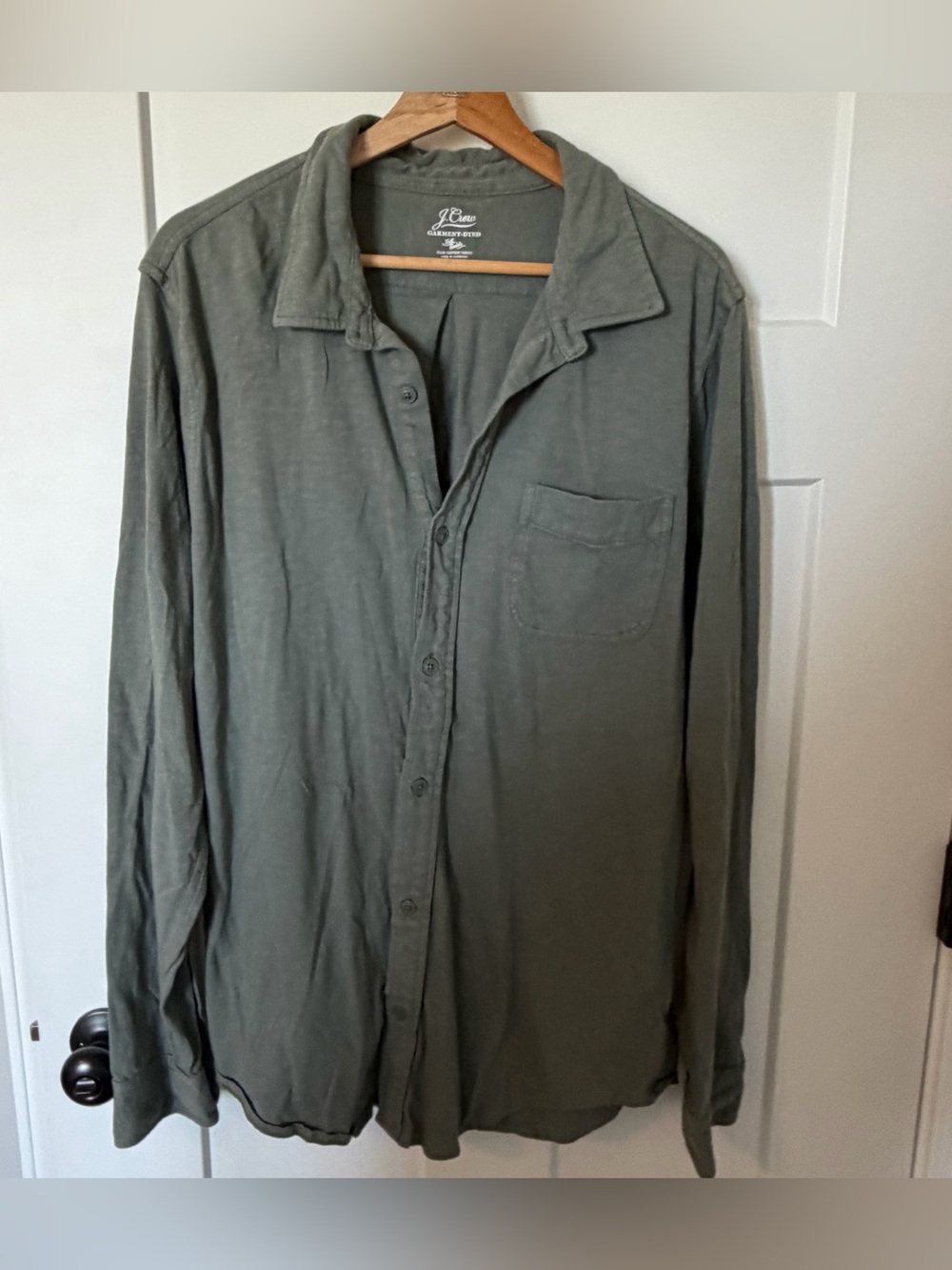J. Crew Olive Green Lightweight Garment Dyed Button Up Shirt Large Tall